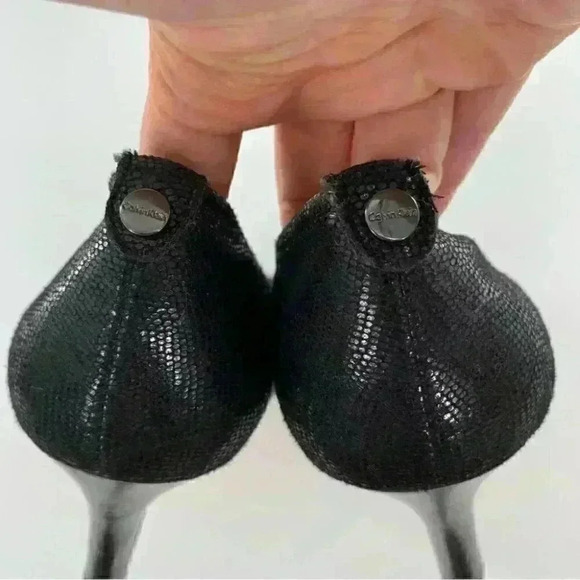 Calvin Klein heels 8.5 Kail black leather snakeskin embossed platforms party - Picture 13 of 14